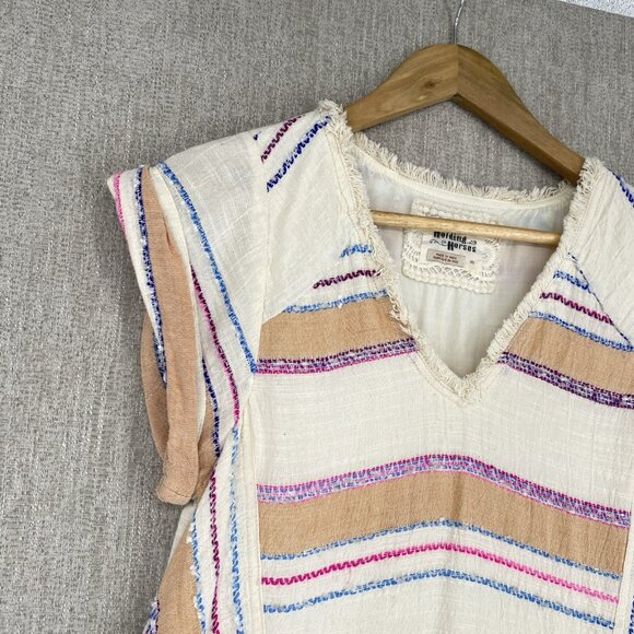 Holding Horses Anthropologie Dress Mini V-Neck Fringe‎ Boho Stripe Shift - Picture 6 of 13